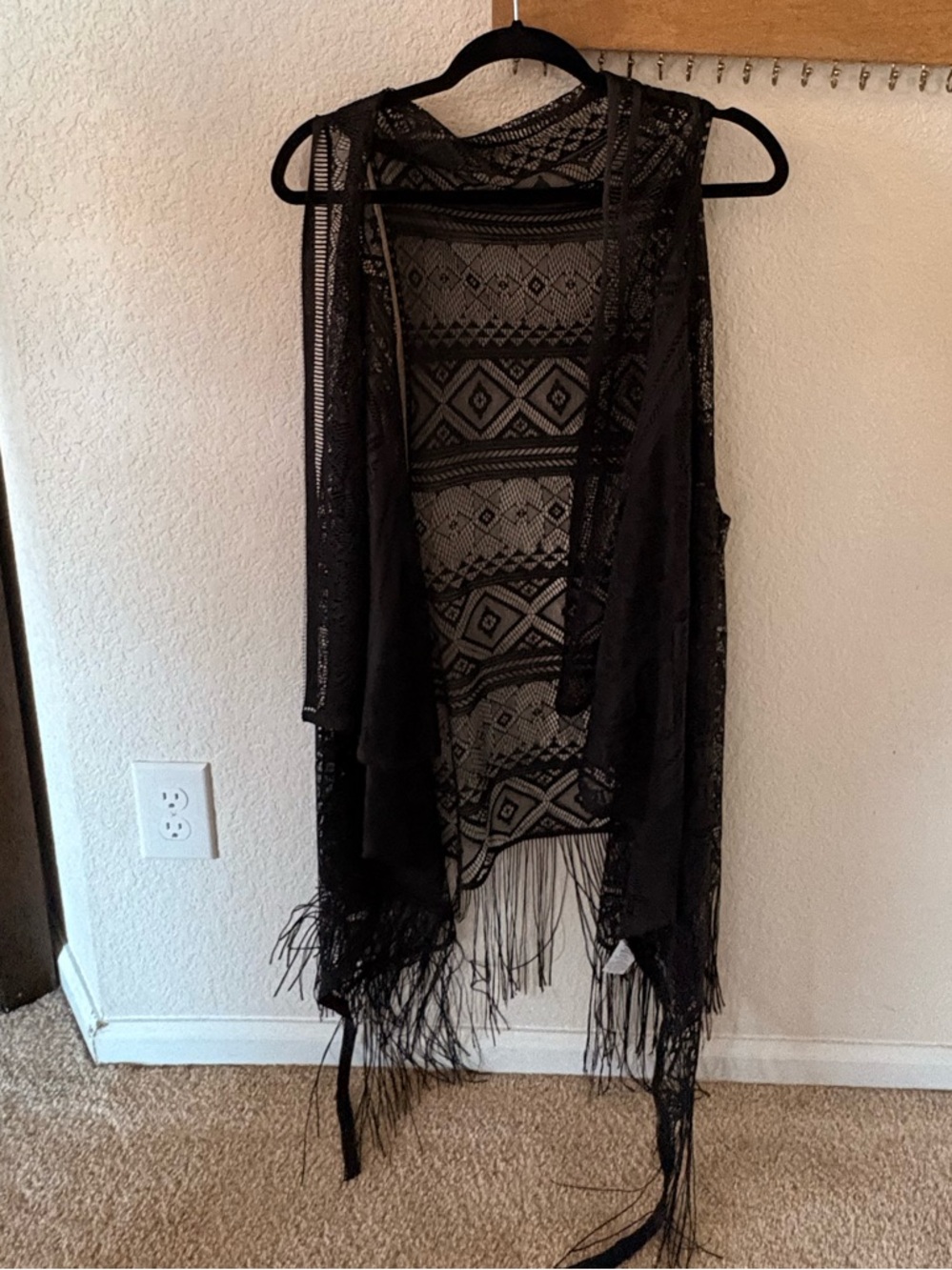 OP Black Crochet Fringe Cover-Up Vest